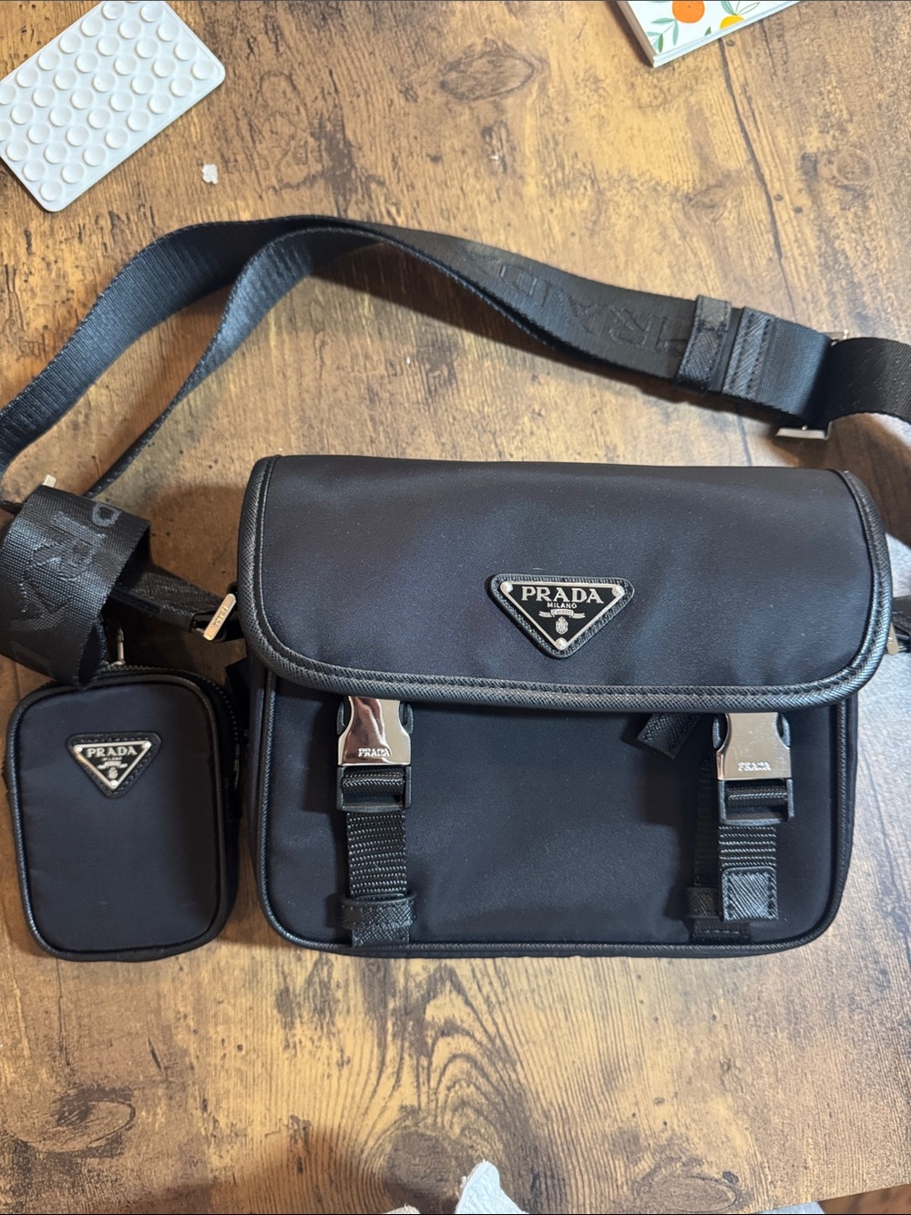 Prada Black Nylon Messenger Bag with Detachable Pouch